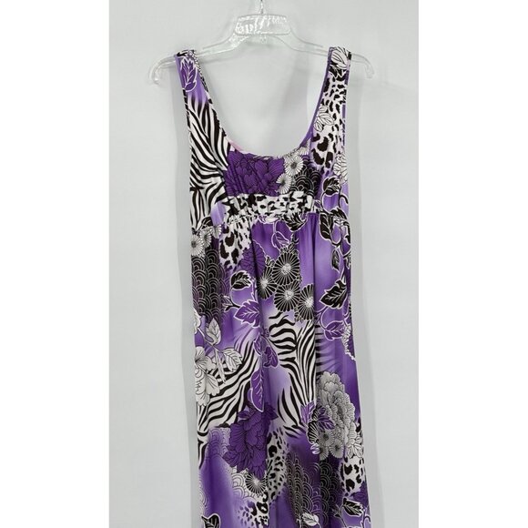 NATORI CRUZ 2 PIECE SET robe slip nightgown satin floral midi kimono purple L - Picture 8 of 13